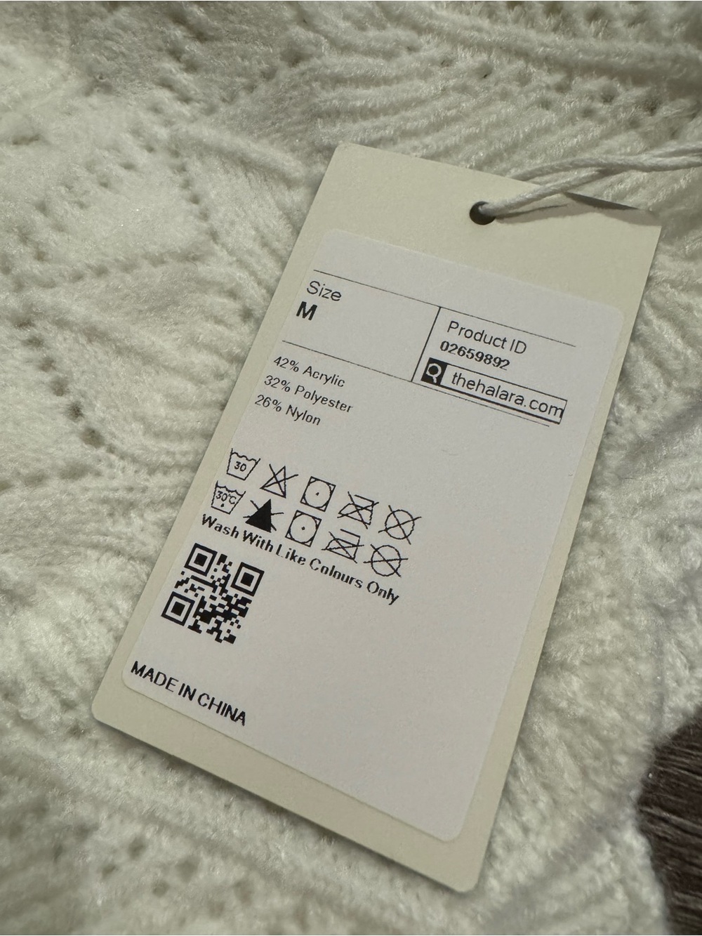NWT Halara Medium Ivory Pointelle Knit Cropped Mock Neck Sweater Scalloped Hem - Picture 11 of 12